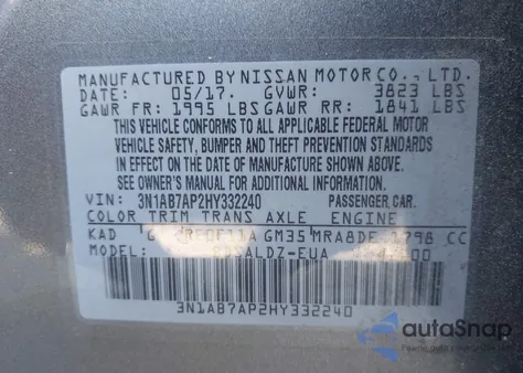 2017 Nissan Sentra Sv from USA, damaged, VIN 3N1AB7AP2HY332240